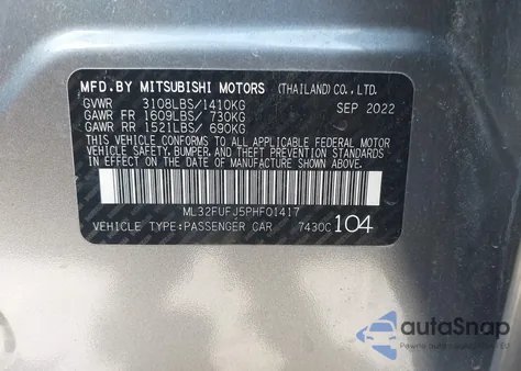 2023 Mitsubishi Mirage G4 Black Edition/Es/Le z USA, uszkodzony, nr VIN ML32FUFJ5PHF01417